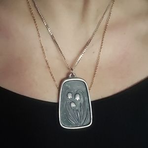 Mid Century Medallion with Sterling Silver Chain Necklace